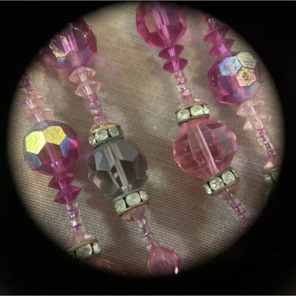 Vtg Vendome 2 Strand Aurora Borealis Pinks & Smoke Crystal 22-24" Necklace Set - Picture 8 of 13